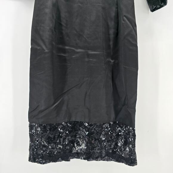 Frankie Morello Gala-Ready Glam Black Satin Sequin Lace Sheath Pencil Dress 40 - Picture 3 of 11